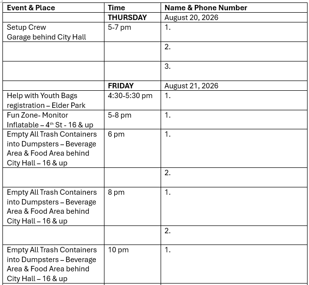 Volunteer Schedule